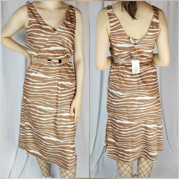 🩵NWT A New Day Tan & Cream Zebra Print Sleeveless Slip Dress Small - Picture 2 of 12